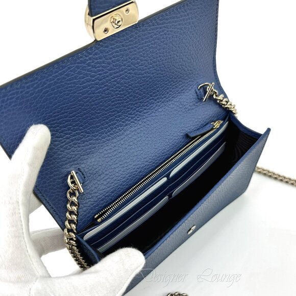 SOLD! NEW GUCCI Interlocking GG Blue Leather Crossbody Wallet On Chain Bag - Picture 12 of 15
